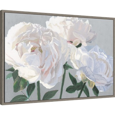 Essence of June I Gray Floral Canvas Wall Art with Distressed Greywash Frame