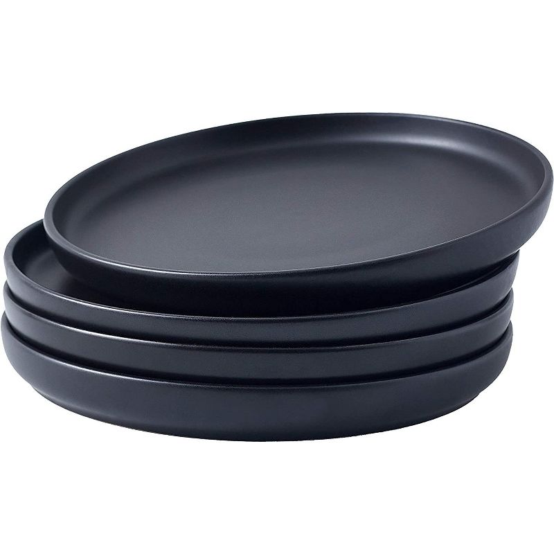 Bruntmor 6" Round Ceramic Plate, Set of 4, Black, 1 of 4