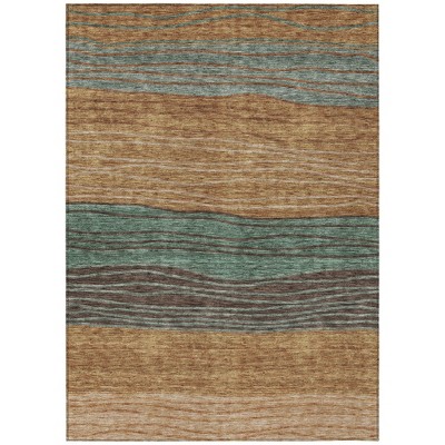 Terra Cotta Copper And Beige Striped Washable Indoor Outdoor Area Rug