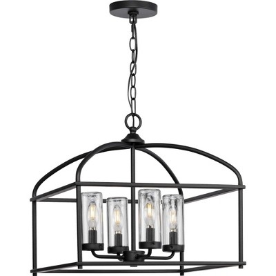 Swansea Matte Black Steel Outdoor Cage Chandelier with Clear Glass Shades