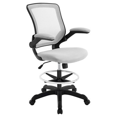 Gray Mesh Adjustable Swivel Drafting Stool with Flip-Up Arms