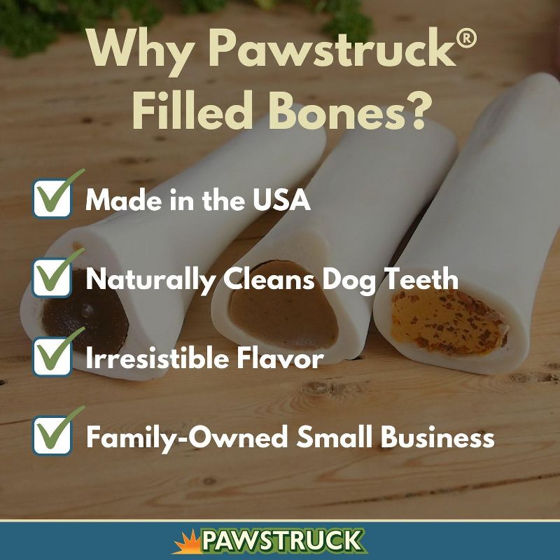 Pawstruck Large 5-6" Filled Dog Bones - Peanut Butter, Cheese & Bacon, or Beef Flavor - Made in USA Long Lasting Stuffed Femur Treat for Aggressive Chewers, 2 of 9