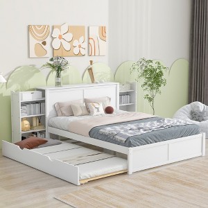 Queen Size Storage Platform Bed with Pull Out Shelves and Twin XL Size Trundle - 1 of 4