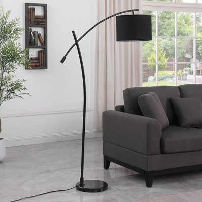 Oscar 65" Adjustable Black Metal Arc Floor Lamp with Marble Base