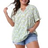 Agnes Orinda Women's Plus Size Summer Floral V Neck Ruffle Puff Short Sleeve Casual Blouse - 2 of 4