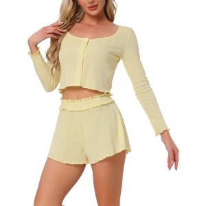 INSPIRE CHIC Women's Long Sleeve Button Shirts with Shorts 2 Pcs Pajamas Set - 1 of 4