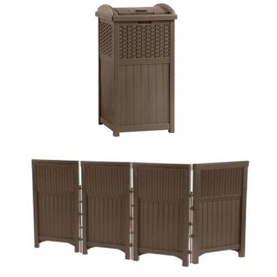 Suncast Trash Hideaway Outdoor Patio 33 Gal Garbage Waste Trash Can Bin (4  Pack)