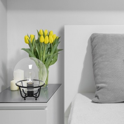 Matte Black Globe Shade Nightstand Lamp with Clear Glass