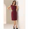 INSPIRE CHIC Women's Elegant Business Round Neck Belted Cap Sleeve Work Sheath Dresses - 4 of 4