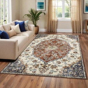 Large Area Rug, Vintage Washable Floral Medallion Area Rug for Living Room, Printed Non Slip Carpet Soft Rugs - 1 of 4