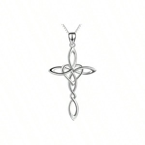 Celtic Knot Cross Pendant, Sterling Silver Necklace, Religious Irish Infinity Love Heart , Mothers Day Birthday Gift for Women Girls - 1 of 4