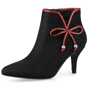 Allegra K Women's Bow Pointed Toe Stiletto Heel Ankle Boots - 1 of 4