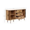 LuxenHome Oak Finish MDF Wood 3-Drawer Sideboard Cabinet with Sliding Doors & Rounded Corners - 4 of 4