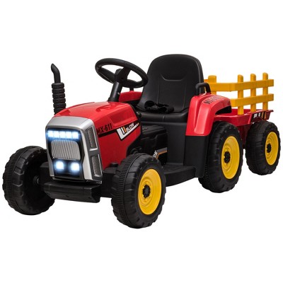 Red 12-Volt Ride-On Tractor with Trailer and LED Lights