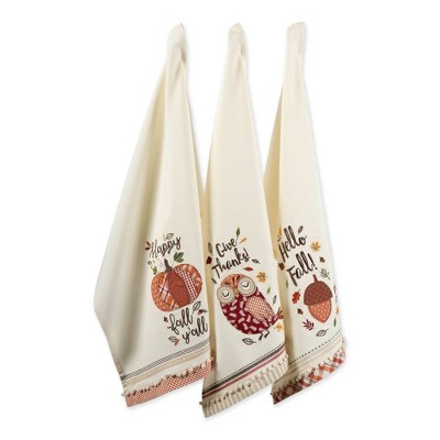 3pk Assorted Welcome Fall Embellished Dishtowels Beige - Design Imports