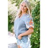 Amaryllis Women’s Embroidered Floral Sleeve Boho Peasant Top Relaxed Fit Tassel Tie V-Neck Lightweight Casual Blouse - 3 of 4