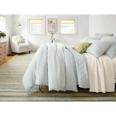 Francisco Green and Ivory Handwoven Cotton Chenille Stripe Rug, 8' x 10'