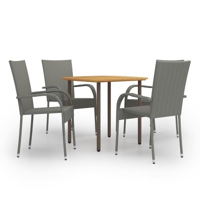 vidaXL 5 Piece Patio Dining Set Poly Rattan Gray