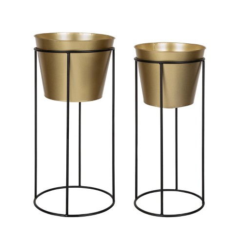 Kate and Laurel Sheely Round Metal Freestanding Planter, 2 Piece, Gold