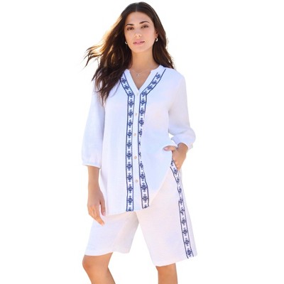 Roaman's Women's Plus Size Embroidered Button-Down Shirt