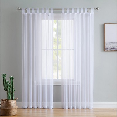 HLC.ME White Tab Top 54 inch x 108 inch Long Window Curtain Sheer Voile Panels for Living room & Bedroom, Set of 2