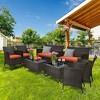 Tangkula 8PCS Patio Rattan Conversation Furniture Set Outdoor w/ Orange Cushion - 2 of 4