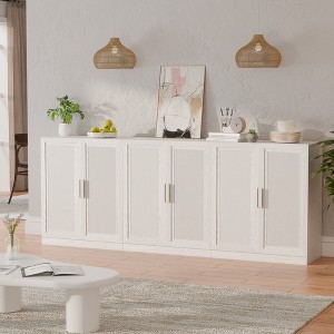 3-Set Rattan Door Sideboard Buffet Storage Cabinets with Adjustable Shelves - 93"Lx36"H - 1 of 4