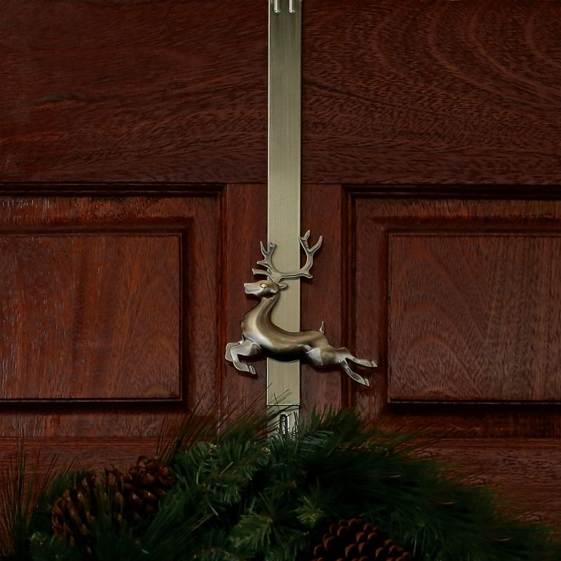 Haute Decor Christmas Adjustable Wreath Hanger with Reindeer icon Antique Brass, 4 of 5