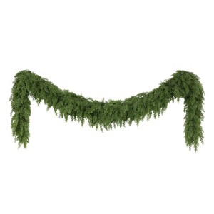 Puleo 9' Cedar Christmas Artificial Garland: Green Faux Floral, Indoor/Outdoor - 1 of 4