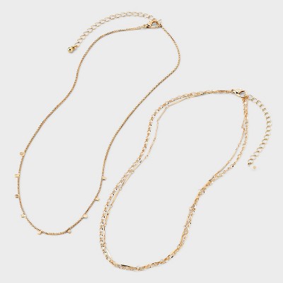 Mixed Chain and Delicate Charm Multi-Strand Necklace - Universal Thread Gold: Lobster Claw Clasp, 16" Length - image 2