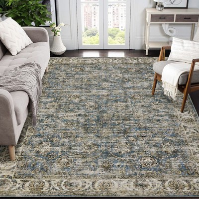 GAOMON Vintage Distressed Rug Floral Rug Non Slip Low Pile Area Rug Washable Accent Rugs for Living Room Bedroom