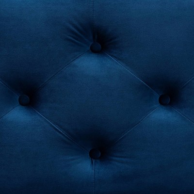 Elegant Navy Blue Velvet Tufted Storage Ottoman Bench with Silver Accents