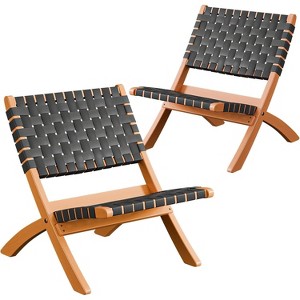 VINGLI Wooden Outdoor Chairs, Portable Rattan Folding Chair with Low Webbing Seat,Black, 2 Pack - 1 of 4