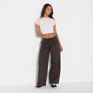 Women's Mid-Rise Waist Tie Slouchy Wide Leg Trousers - Wild Fable™ - 1 of 3