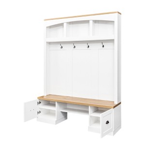 YOOCOZZ Farmhouse Hall Tree with Wood Grain Bench and Coat Rack - 1 of 4