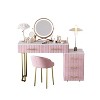 Okak Elegent Makeup Vanity with Velvet Upholstered Chair, Vanity Desk with 5 Big Drawers and Adjustable Storage, Vanity Table for Bedroom - 4 of 4