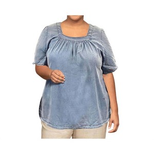 Women's Chambray Short Sleeve Pop Over Top - Plus - On The Plus Side - 1 of 4
