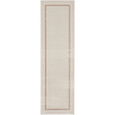 Ivory Cream Art Deco Geometric Easy-Care Area Rug 2'3" x 7'6"