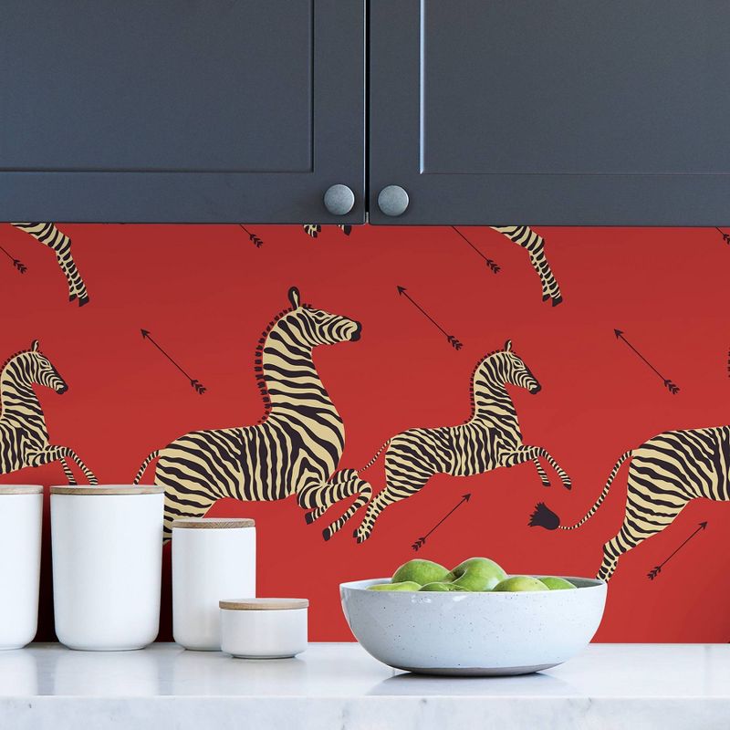 Brewster Zebra Safari Scalamandre Self Adhesive Wallpaper Masai Red, 5 of 8