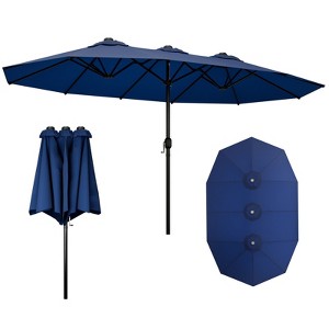 FONTOI Double Sided Outdoor Umbrella with Crank Handle, Rectangular Market Umbrella with 12 Ribs for Patio, Deck, Blue, 106.2"*94.5"*181.1" - 1 of 4