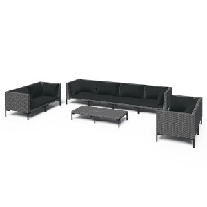 vidaXL Patio Lounge Set Outdoor Sectional Sofa Set Table Poly Rattan Dark Grey - 1 of 4