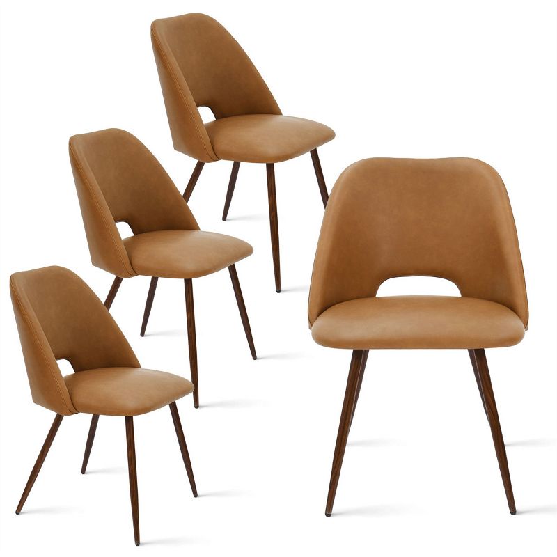 Edwin Set Of 4 Faux Leather Dining Chairs With Walnut Legs -The Pop Maison, 2 of 9