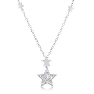 ShineHigh Rhodium-Plated Star Pendant Necklace with .32 Ct Sparkling Cubic Zirconia and Dainty Accent Stars – Twinkling Celestial Jewelry for Women - 1 of 1