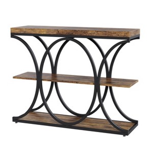 39 in Modern Console Table for Entryway, 3 Tier Wooden Sofa Table Behind Couch with Storage Shelves & Geometric Legs - 1 of 4