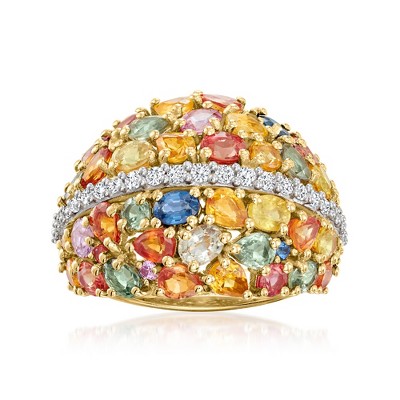 Ross-Simons 8.30 ct. t.w. Multicolored Sapphire and .60 ct. t.w. White Zircon Ring in 18kt Gold Over Sterling
