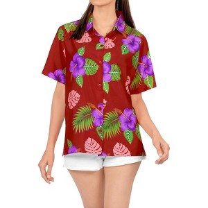 LA LEELA Women's Button Down Blouses Casual Summer Beach Party Blouse Shirt Open Front Colorful Button Up Short Sleeve Hawaiian Dresses - 1 of 4