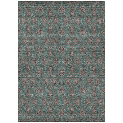 Teal Blue Beige And Taupe Floral Washable Indoor Outdoor Area Rug
