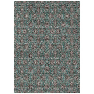 Teal Blue Beige And Taupe Floral Washable Indoor Outdoor Area Rug - 1 of 4