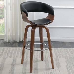 Ecru Swivel Bar Stool with Faux Leather Upholstery and Wood Legs, Ideal for Home Bars - 1 of 4