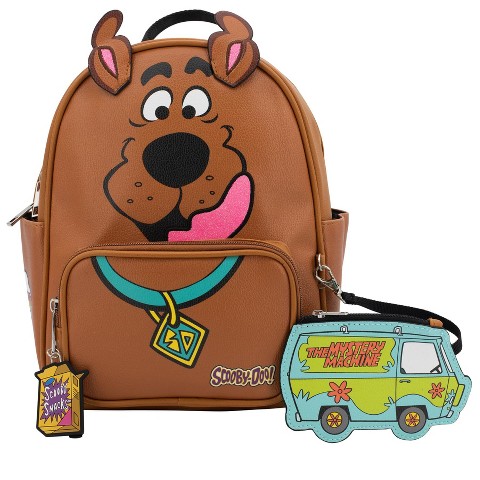 Scooby-Doo Scooby Doo Big Face Cospaly Mini Backpack Purse with Mystery Machine Card Holder, Faux Leather, 10.5 Inch